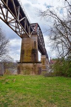 Train Track Railway Bridge Views Along The Shelby Bottoms Greenway And Natural Area Over Cumberland River Frontage Trails, Music City Nashville, Tennessee. United States.