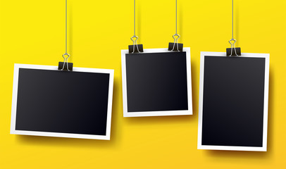 Wall Mural - set of photo frames. realistic detailed photo icon design template. vector isolated on yellow backgr