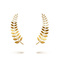 Canvas Print - Golden shiny laurel wreath isolated on white background. Vector design element.