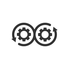 Development icon in flat style. Devops vector illustration on white isolated background. Cog with arrow business concept.