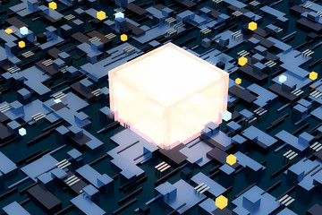 3d rendering, cubes board space, fantasy world