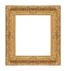 Golden frame for paintings, mirrors or photo isolated on white background