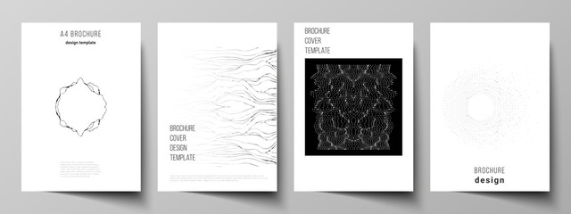 Poster - The vector layout of A4 format modern cover mockups design templates for brochure, magazine, flyer, booklet. Trendy modern science or technology background with dynamic particles. Cyberspace grid.