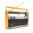 Portable orange transistor radio receiver. Isolated on white background 3d