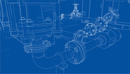 Sticker - Sketch of industrial equipment. Vector