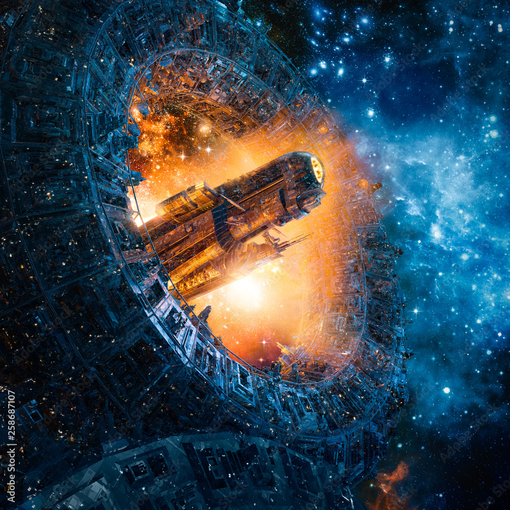 Photo Titan's gate revisited / 3D illustration of science fiction heavy armoured battl