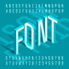 Poster - 3D isometric alphabet font. 3d effect thin letters and numbers. Stock vector typeface for your design.