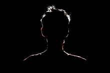 Silhouette Of Man In Dark Place, Anonymous Backlit Contour A