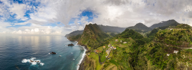 Fototapete - Beautiful mountain landscape of Madeira island, Portugal. Aerial panorama view.