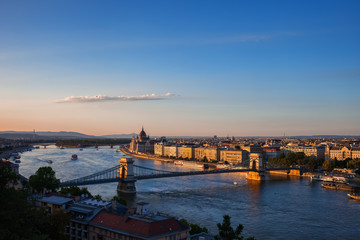 Poster - City Of Budapest And Danube River At Sunset