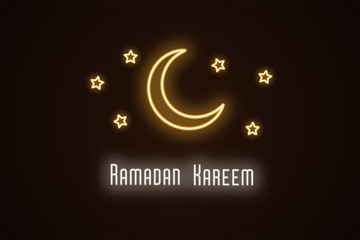 Wall Mural - Neon illustration of Ramadan Kareem. Vector neon