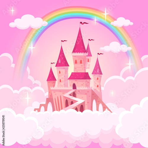 castle-of-princess-fantasy-flying-palace-in-pink-magic-clouds-fairytale-royal-medieval-heaven-palace-cartoon-vector-illustration
