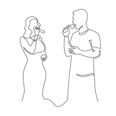 Wall Mural - People singing karaoke continuous one line drawing