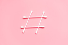 Hashtag Symbol Made From Cotton Swabs. Hygiene Awareness.