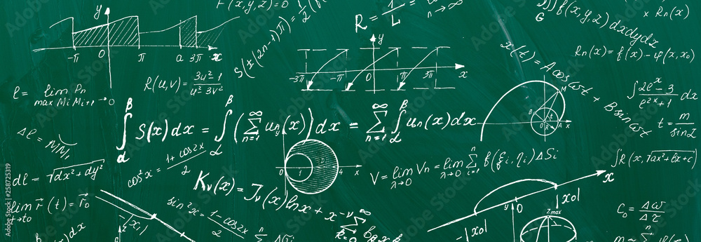 Close up of math formulas on a blackboard - obrazy, fototapety, plakaty 