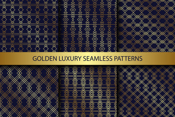 Fototapete - Vector set of golden ornamental seamless patterns. Collection of geometric luxury patterns.