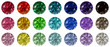 Set of multi colored round brilliant cut diamonds isolated on white background