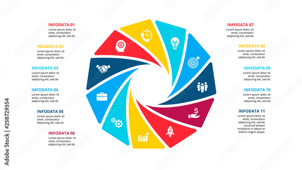 Vector cycle infographic. Diagram with 11 options or steps ...