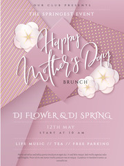 Wall Mural - Vector illustration of mother's day invitation party poster template with paper origami spring apple flowers and hand lettering quote - happy mother's day