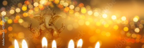 Fotomural festive diwali background with ganesha goddess
