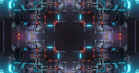 Poster - Abstract technology background, led and flickering particles. Animation of electric circuit signal with light glow and Bokeh. Futuristic concept. 3D render