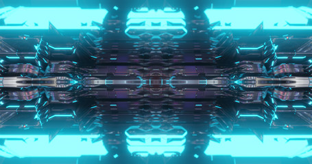 Poster - Abstract technology background, led and flickering particles. Animation of electric circuit signal with light glow and Bokeh. Futuristic concept. 3D render