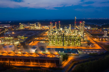 Aerial view. industrial power plant energy at night and twilight