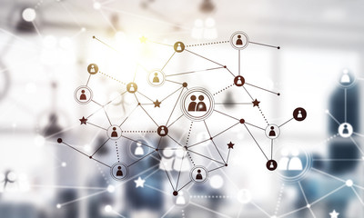 concept of networking and connection against modern office blurred background