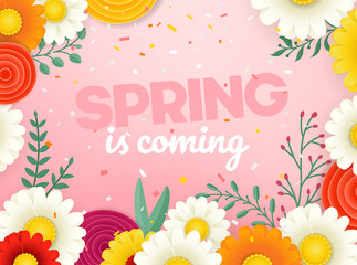 Aufkleber - Spring sale vector banner. Photoreal vector illustration with flowers
