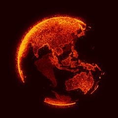Aufkleber - Abstract red background. Global network concept. World map point. 3D rendering.