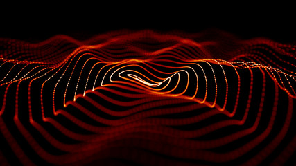 Aufkleber - Wave of red particles. Abstract fire background with a dynamic wave. 3d rendering.