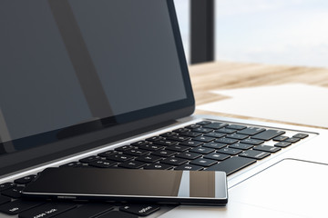 Poster - Laptop keyboard with smartphone