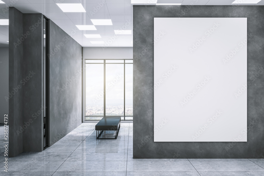 Clean exhibition hall with white billboard - obrazy, fototapety, plakaty 