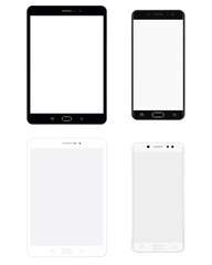 Fototapete - Black and white Tablet  and smartphone set with white screen. Tablet and mobile phone vector eps10