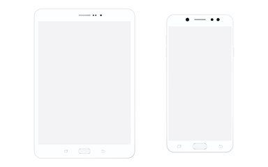 Poster - White tablet and smartphone with grey screen, isolated. Tablet and smartphone white set vector, isolated