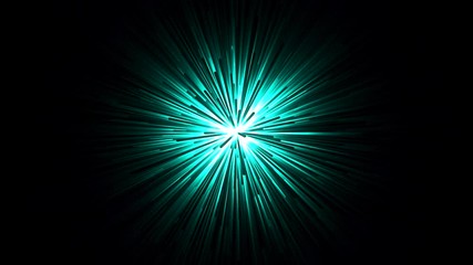 Poster - Animation of glowing tunnel with fast flying blue light streaks on a black background. Abstract motion background.