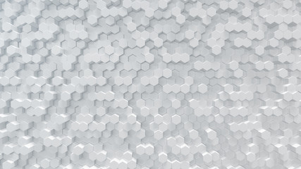 Poster - 3D illustration white geometric hexagon abstract background. Surface hexagon pattern, hexagonal honeycomb.
