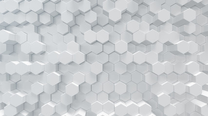 Poster - 3D illustration white geometric hexagon abstract background. Surface hexagon pattern, hexagonal honeycomb.