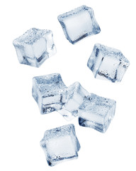 Falling ice cube, isolated on white background, clipping path, full depth of field