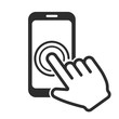 © warmworld - Hand touch phone. Click on the smartphone. Vector
