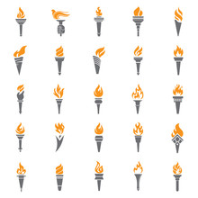 Torch Icons Set Fire On White Background For Graphic And Web Design. Simple Vector Sign. Internet Concept Symbol For Website Button Or Mobile App.