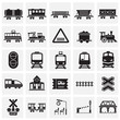 Railroad related icons set on squares background for graphic and web design. Simple vector sign. Internet concept symbol for website button or mobile app.