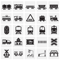 railroad related icons set on squares background for graphic and web design. simple vector sign. int