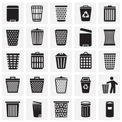 Fototapete - Trash bin icons set on squares background for graphic and web design. Simple vector sign. Internet concept symbol for website button or mobile app.