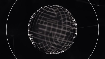 Aufkleber - Abstract animation of geometric shape with moving neon lines, dots and spirals on black background. Loop animations.