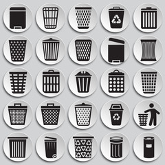 Fototapete - Trash bin icons set on plates background for graphic and web design. Simple vector sign. Internet concept symbol for website button or mobile app.