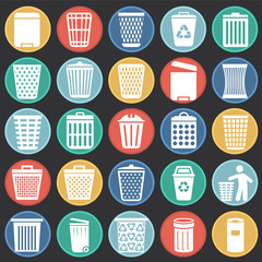 Fototapete - Trash bin icons set on color circles black background for graphic and web design. Simple vector sign. Internet concept symbol for website button or mobile app.