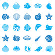 Sea Shell icons set blue on white background for graphic and web design. Simple vector sign. Internet concept symbol for website button or mobile app.