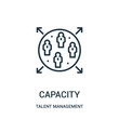 capacity icon vector from talent management collection. Thin line capacity outline icon vector illustration.