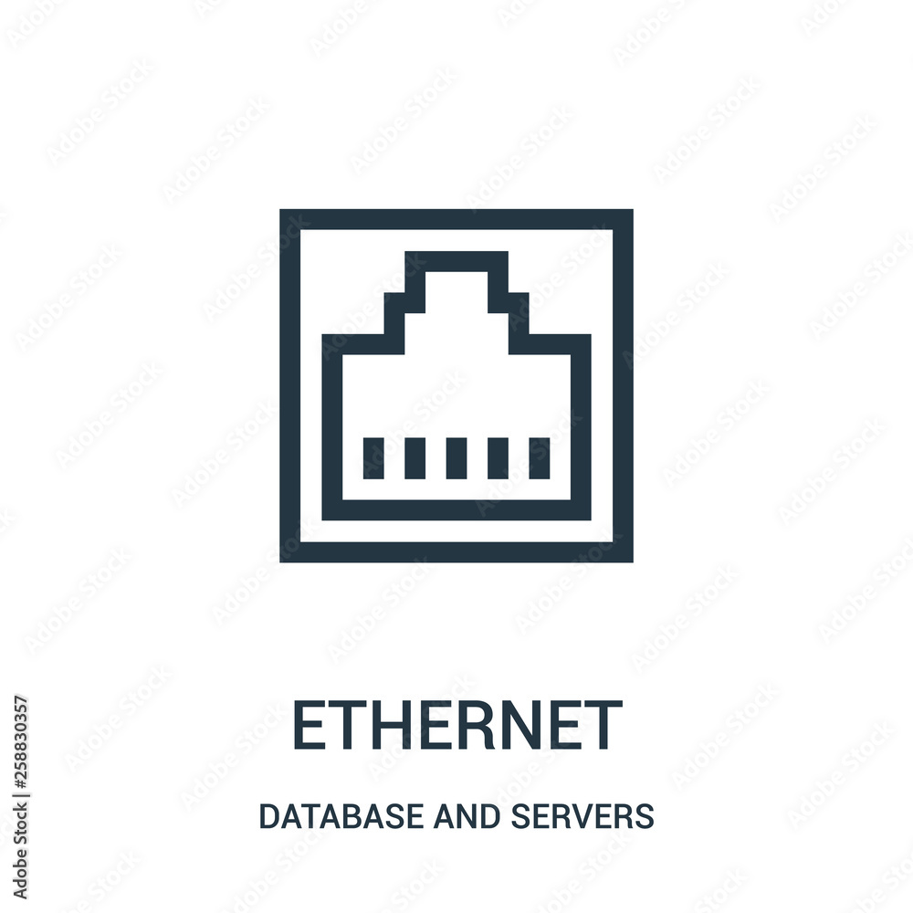 ethernet icon vector from database and servers collection. Thin line ethernet outline icon vector illustration. - obrazy, fototapety, plakaty 